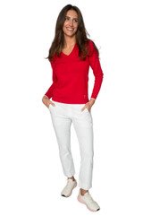 Golftini Stretch V-neck Sweater - Red/light Pink