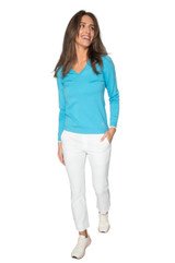Golftini Stretch V-neck Sweater - Ocean/white
