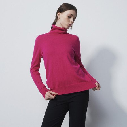 Daily Sports Plain Knit Tulip Roll Neck Woman's  Pullover - Pink