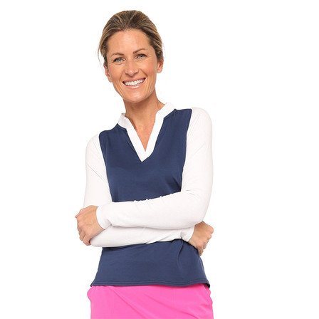Belyn Key Penny Women's Golf Pullover - Blue/White