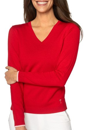 Golftini Stretch V-neck Sweater - Red/light Pink
