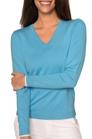 Golftini Stretch V-neck Sweater - Ocean/white