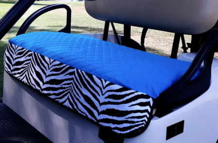 Golf Chic Golf Cart Seat Covers - Turquoise Quilted with B&W Zebra Trim & Black Binding